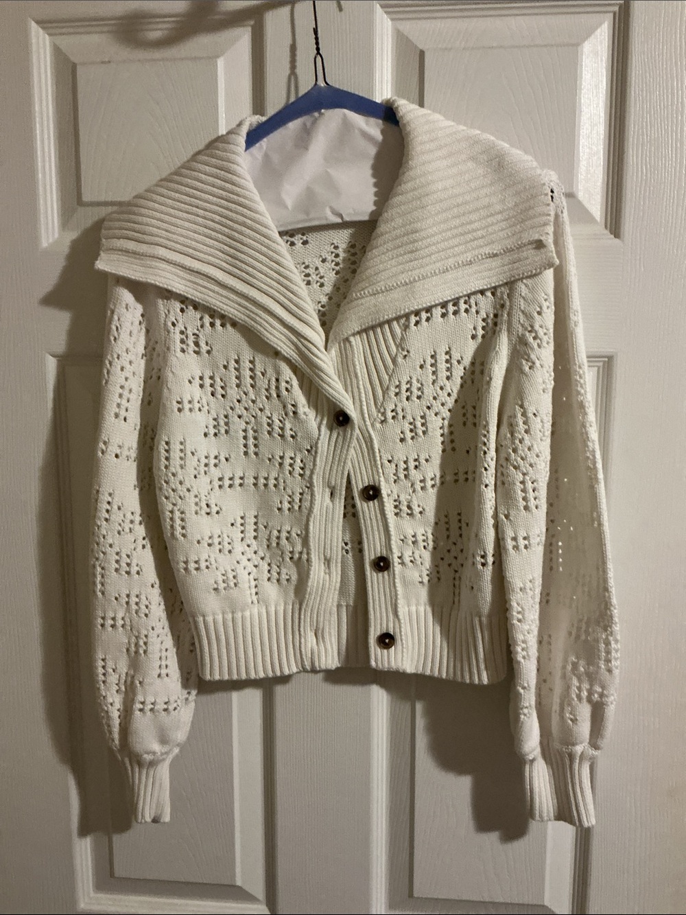 Cleobella Cream Open-Knit Button Cardigan with Wide Collar - Picture 2 of 5